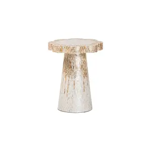 Beile Capiz Shell Pedestal End Table with Scalloped Textured Inlay