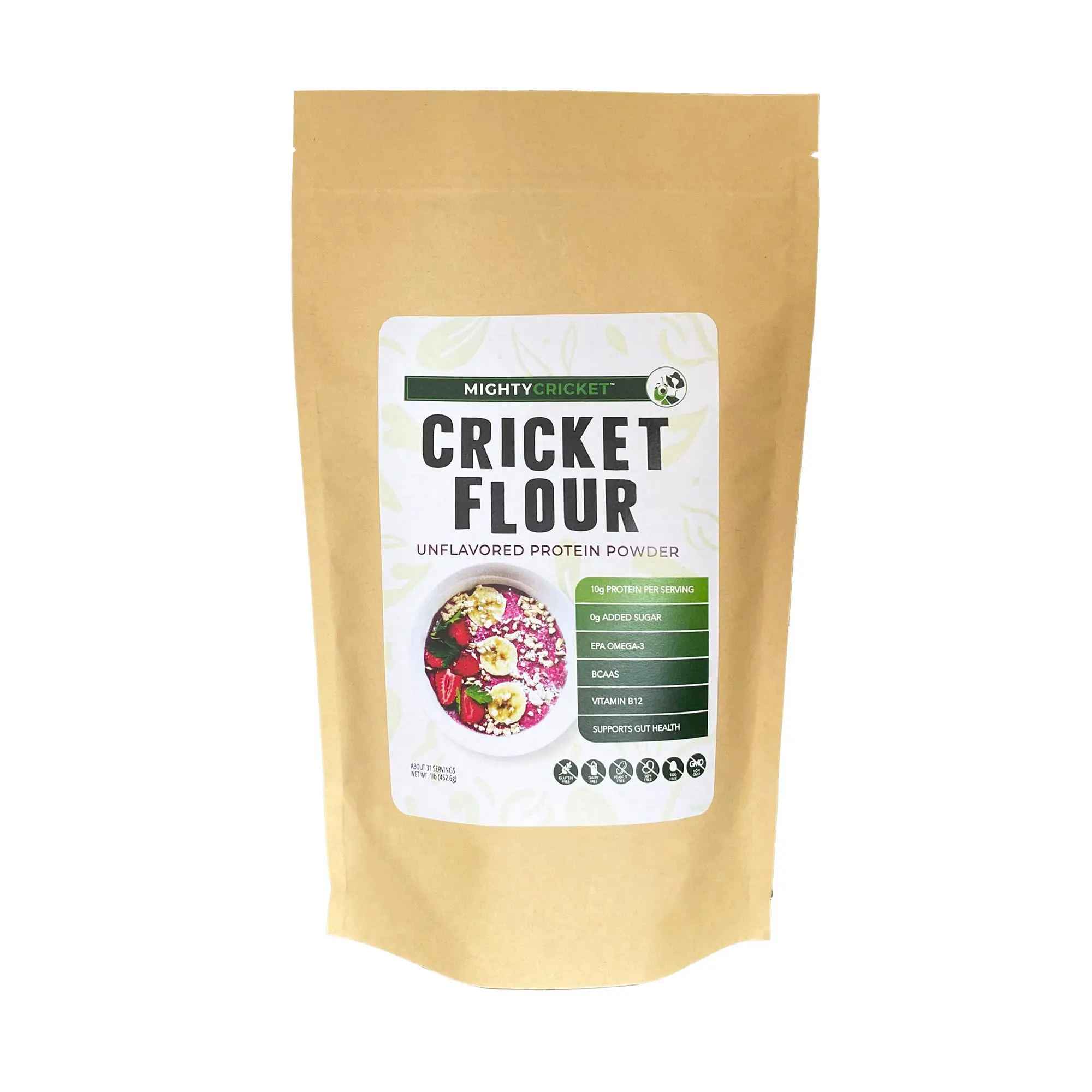 Mighty Cricket Protein Flour - Clean Protein Powder for smoothies or baking, Gluten Free, Dairy Free, plain (1lb)