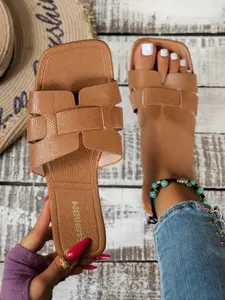 Women's Fashionable Denim Design Slip on Sandals, Casual Comfortable Flat Sandals for Summer, Non-slip Sandals for Beach, Daily Wear, Walking Shoes, Rubber