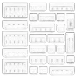 Drawer Organizer Storage Trays for Makeup, Kitchen, Bedroom, Office, Desk, Versatile Plastic Clear Drawer Organizer.