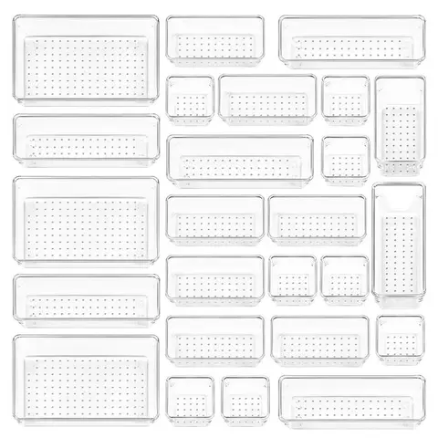 Drawer Organizer Storage Trays for Makeup, Kitchen, Bedroom, Office, Desk, Versatile Plastic Clear Drawer Organizer.