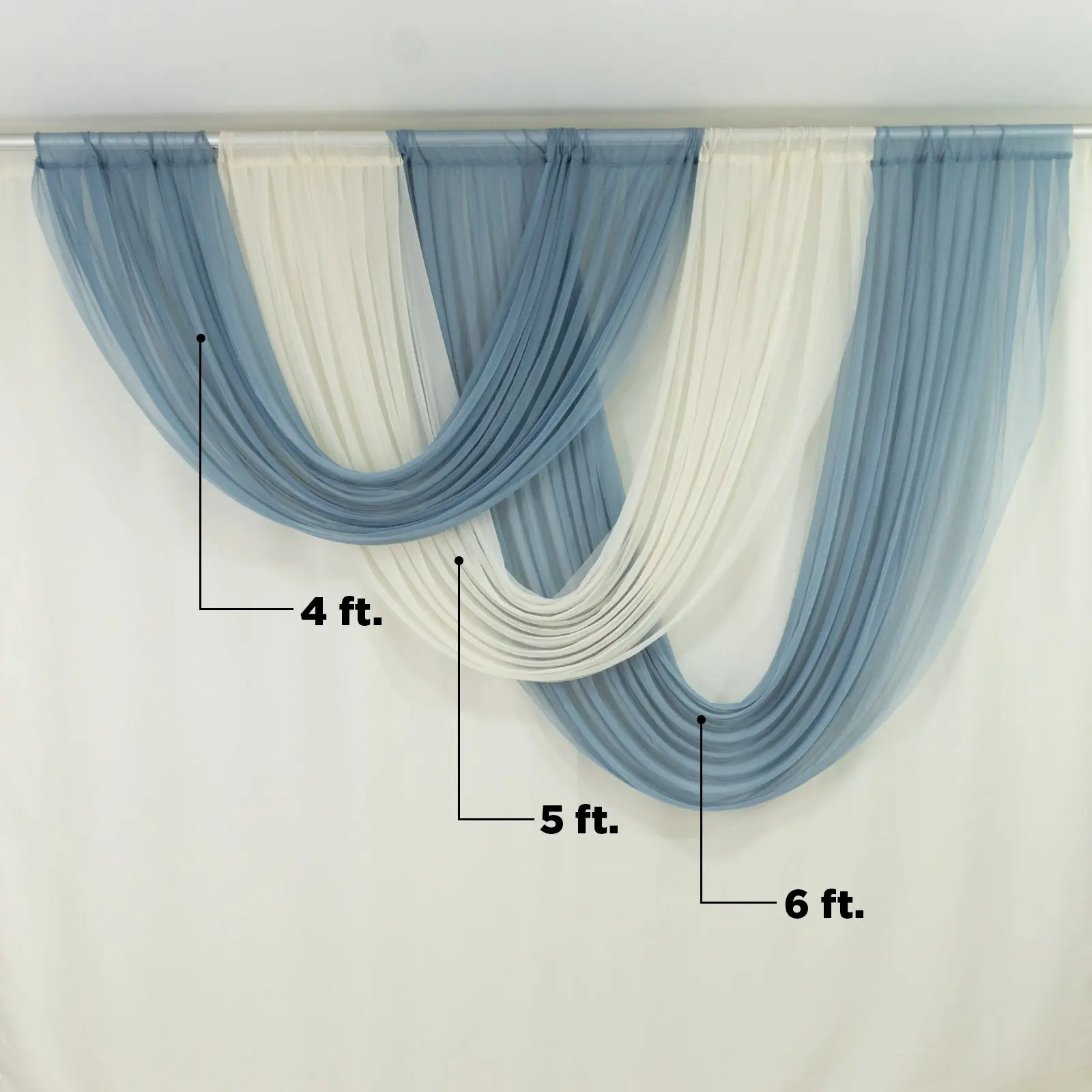Sheer Chiffon Valance Curtain (4ft x 5ft, Ivory) - Rod Pocket Voile Single Panel, Wedding Venue Backdrop for Bridal Showers, Corporate Events, Banquets, Banquet Halls