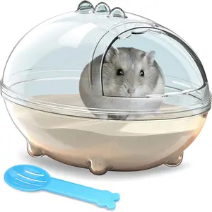 Transparent Hamster Bathroom Bathtub Box Dust Bath Sand Bath Container Toilet for Hamster Accessories (S)