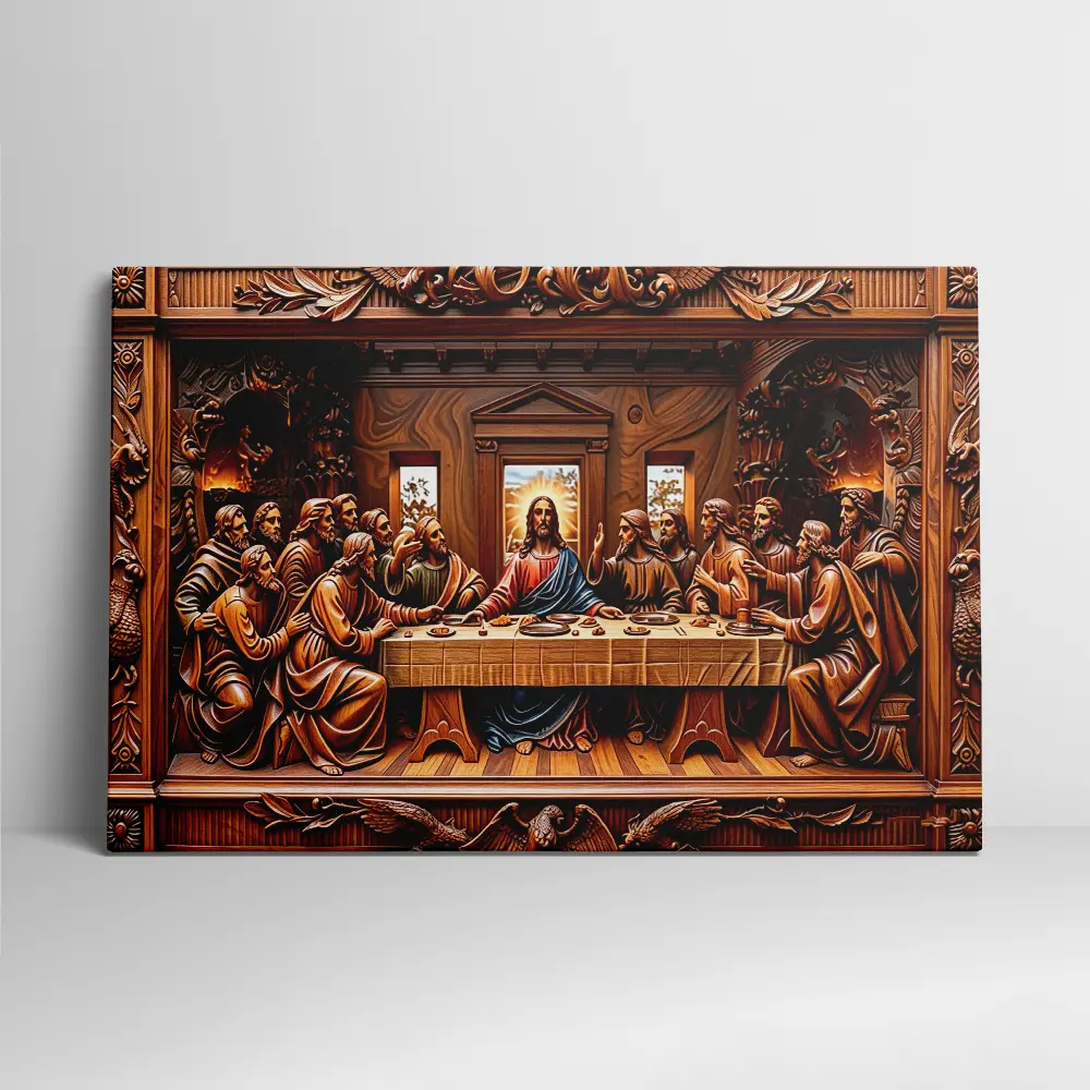 2D Flat, 1-piece wooden frame < The Last Supper >   scroll painting print, home decoration, suitable for living room and bedroom, church, holiday party decoration, gift, Christmas decoration, ready-to-hang (framed canvas), 2D flat