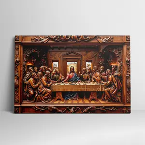 2D Flat, 1-piece wooden frame < The Last Supper >   scroll painting print, home decoration, suitable for living room and bedroom, church, holiday party decoration, gift, Christmas decoration, ready-to-hang (framed canvas), 2D flat