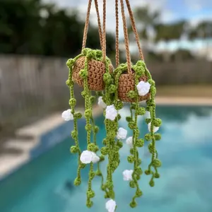 Crochet Plant with Roses Handmade Decor Wall Hanging Unique Home Boho Bedroom and Office Decoration Gift for Plants Enthusiasts Fake Flower