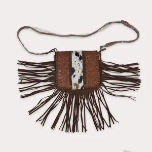 Flap Crossbody Bag Fringe Cowhide Printed Pattern Purse for Women Shoulder Bag smooth zipper