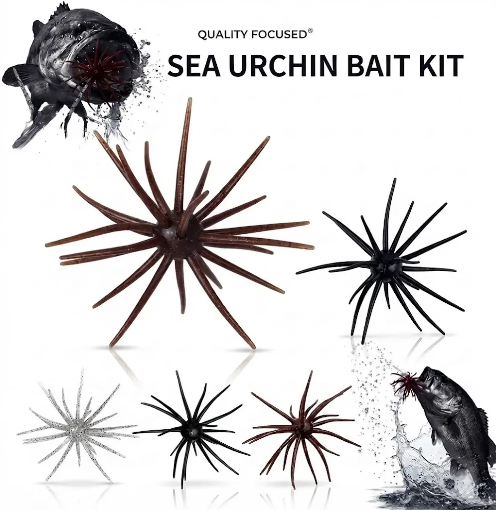 4.35" Trophy fish Urchin Soft Bait - Tentacle Swim Bait Fishing Lure w/ Box for Freshwater Saltwater Bass Redfish Drumfish Trout Catfish Pike Snook
