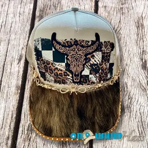 Western Steer Handmade Trucker Hat with Genuine Cowhide Brim
