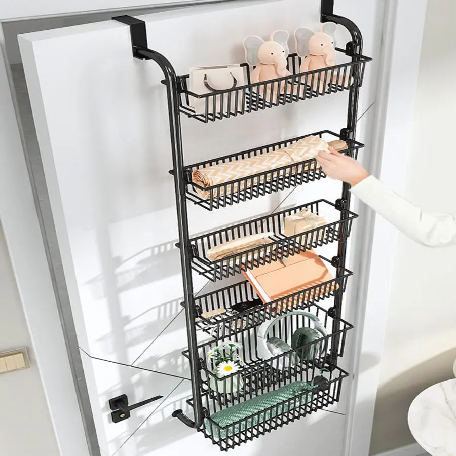 Over The Door Hanging Storage Rack, 4/6-tier Adjustable Storage Rack, Multifunctional Storage Organizer Bath Towel Rack for Bathroom, Bedroom, Kitchen, Bathroom Organizer Supplies, Hangable, Bathroom Accessories