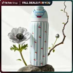 Stainless Steel Insulated Straw Cup 32oz Leak-Proof Button Lid Multi-Color Reusable Water Bottle Home Office Gift Essential For Adults Children blue cherry festive dupe version leak-resistant cap