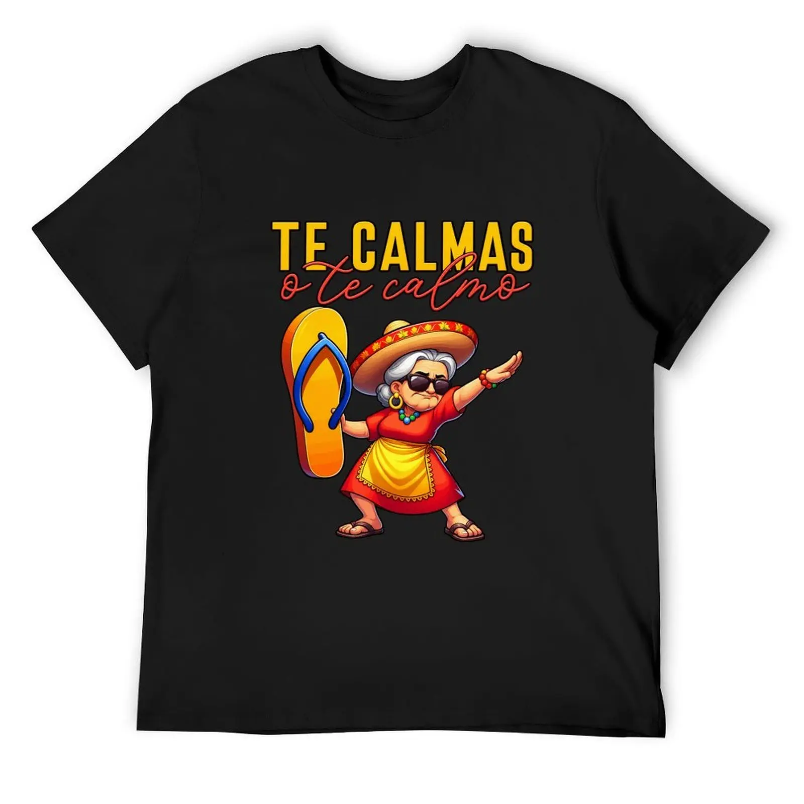 T-Shirts Te Calmas O Te Calmo Chancla Shirt, Funny Mexican Abuela Graphic Tee, Latino Grandma Humor Spanish Saying T Shirt, Hispanic Family Joke, Black White Short Sleeve Casual Top