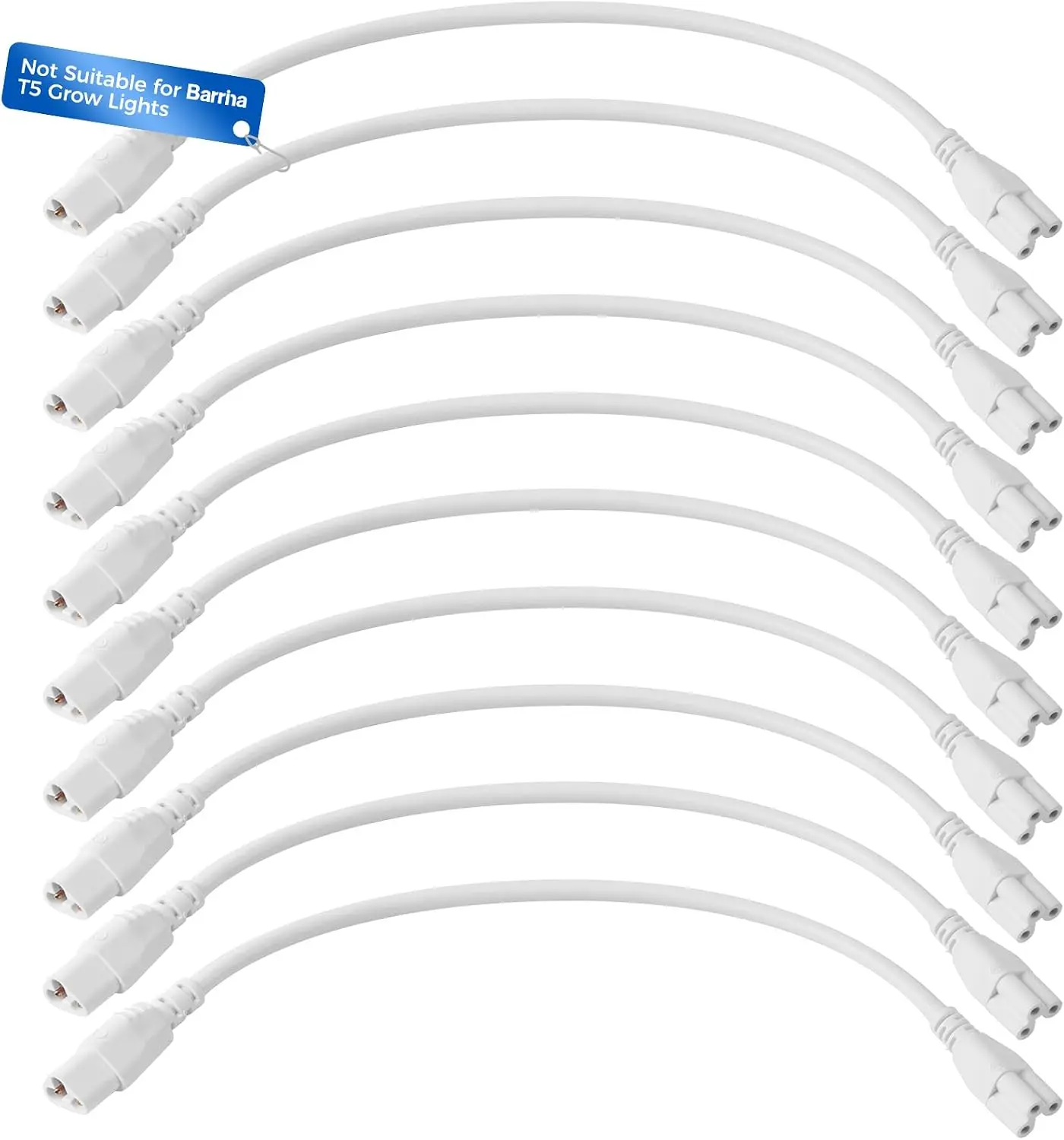 Barrina GM12 1FT Male and Female Extension Cable, Certified, White | Not Suitable for Barrina T5 Grow Lights, Only for Barrina's Products with GM Series Cords, 10 Packs