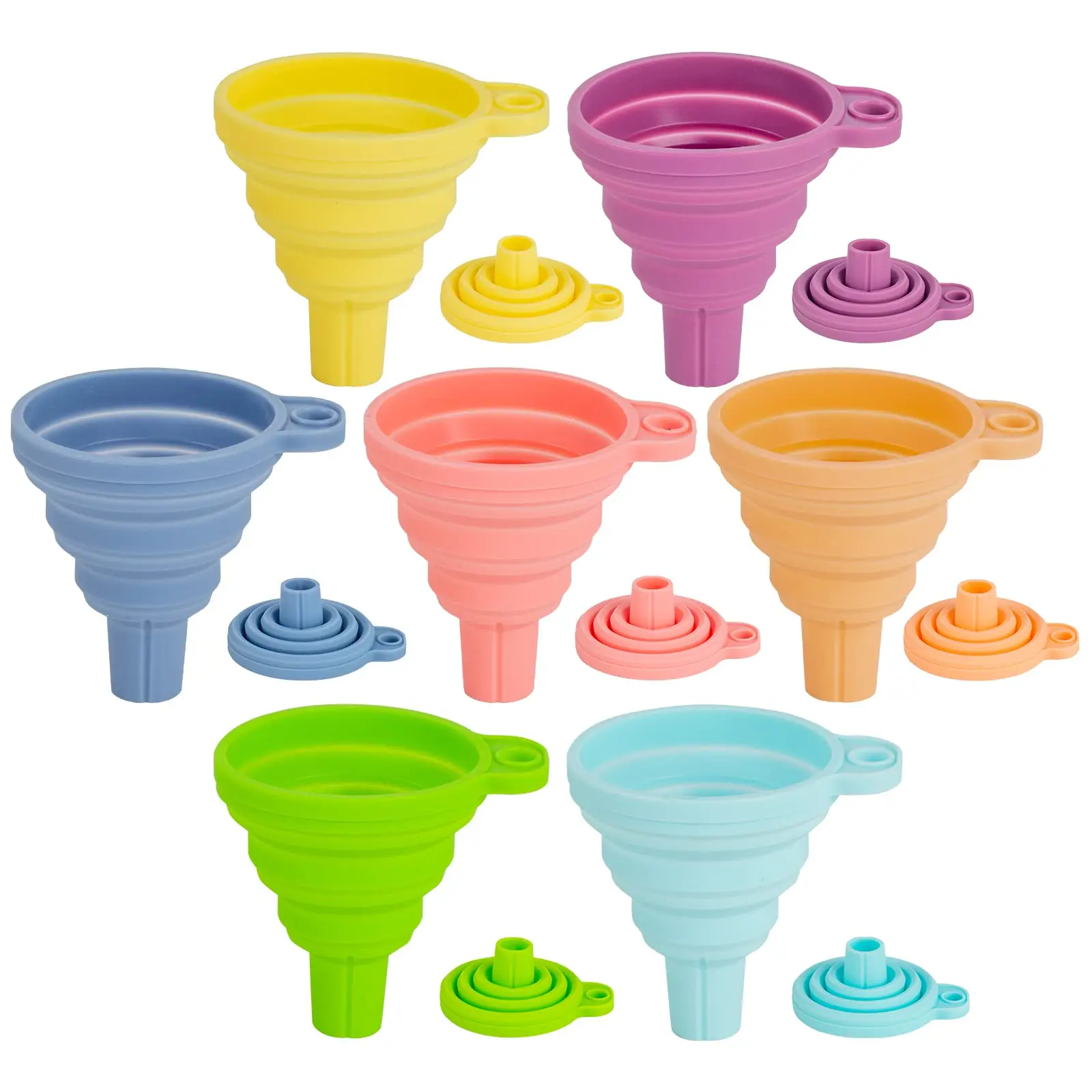 Collapsible Silicone Funnel - Storage-Saving Kitchenware with 4 Different Sizes Versions, Expand/Collapse Design for Filling Bottles and Beverages