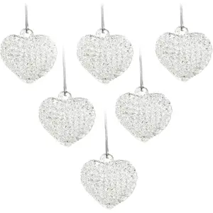 4E’s Novelty Clear Glass Heart Ornaments (Set of 12) Mini Spun Glass Heart Shaped Ornaments for Christmas or Valentines Day Tree Decoration