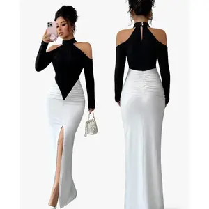 Spring Summer Clothes  Shoulder Bared Neck Dress Casual Long Sleeve High Waist Evening Gown for Date And Daily Wear