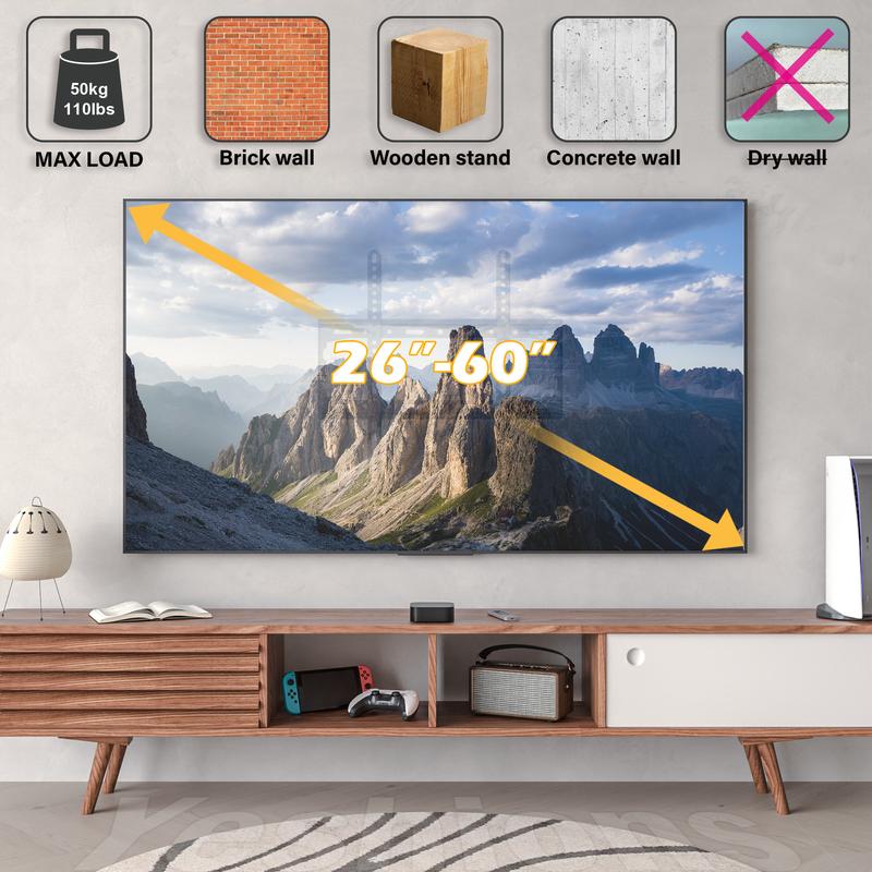 Universal Ultra-Thin Tiltable TV Wall Mount, Fits 14-42 Inch Flat Curved Screens, 25kg/55lbs Load Capacity, Max Vesa 200x200mm, TV Mount Bracket