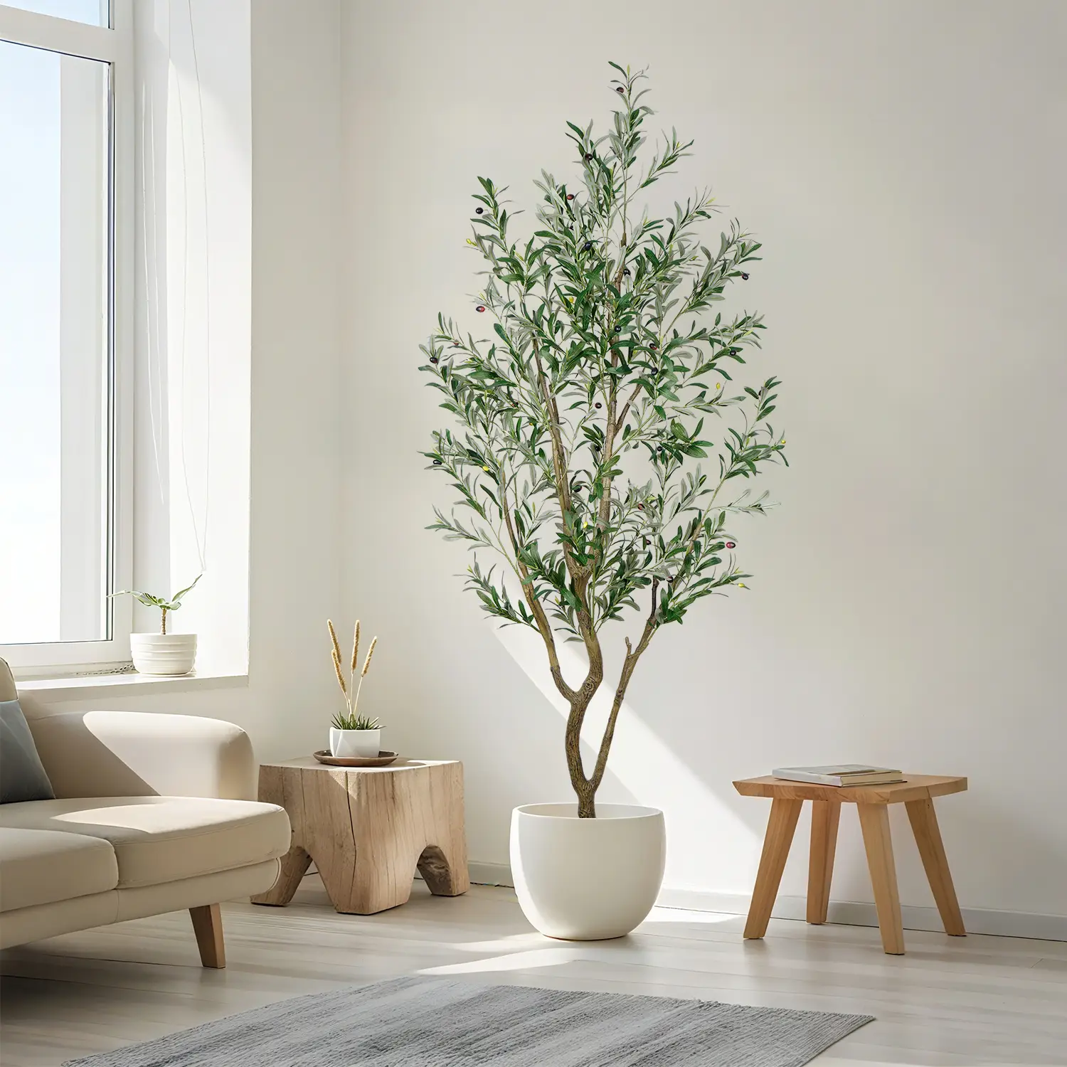 Lifelike Artificial Olive 5.25/6/7FT Tree Decorative Fake Plant Indoor Tall Plant Realistic Shape Multiple Branches and Leaves Suitable for Home Offic