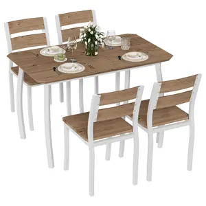 Garvee Modern 5-piece dining table set for 4 with cushioned chairs, chamfered edges, space-saving metal frame, wood grain and white finish, ideal for small spaces and apartments, versatile for kitchen or dining room