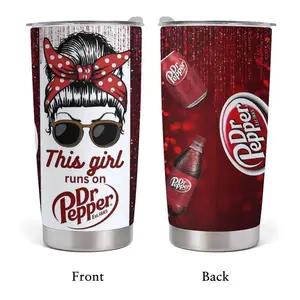 20oz Stainless Steel Insulated Water Bottle, 1 bottle, "This Girl Runs on Dr. Pepper" design, stainless steel insulated water bottle, stainless steel water jug, suitable for home, office, and school use. flask