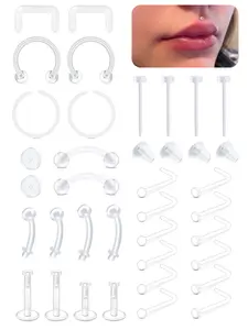 Plastic Piercing Retainers for Surgery Clear Piercing Jewelry Bioflex Belly Button Rings for Sport School Clear Nose Studs for Work Invisible Earrings Plastic Cartilage Rook Lip Septum Retainer Body Piercings