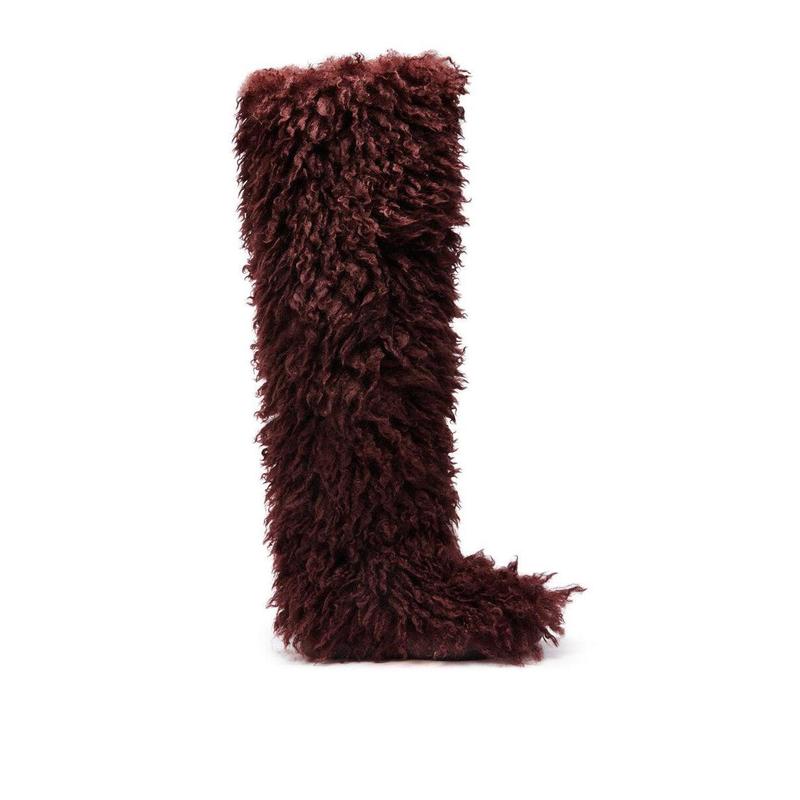 AZALEA WANG TEMPLETON BURGUNDY FAUX POODLE FUR OVER THE KNEE BOOT