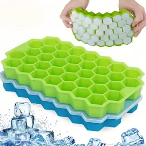 Honeycomb Silicone Ice Tray - 37 Grids Hexagon Ice Cube Mold for Perfect Shaped Ice Cubes and Ice Balls for Home Kitchen