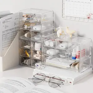 Desktop Six-Compartment Storage Box, Transparent Drawer Type Organizer, Stackable Student Dorm Desk, Stationery Card Sorting, Clear Organizer, Office Stationery Supplies