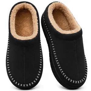 SHOESLOCKER Men's Anti-Slip Classic Moccasin Slippers - Thick Rubber Sole, Memory Foam Insole, Low-Heel, Plush Fleece Lining, Brown Microsuede Casual Footwear - Indoor-Outdoor, Plush Men's Clogs, Fathersdaygift Dad Gifts