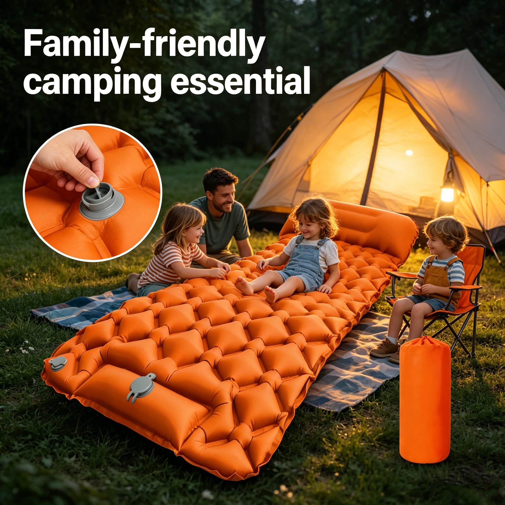 1 single foot inflatable sleeping pad, widened and thickened with drawstring, ultra light and foldable air cushion, suitable for camping, hiking, beach picnicking, travel, family rest, car rest, and outdoor backpacks