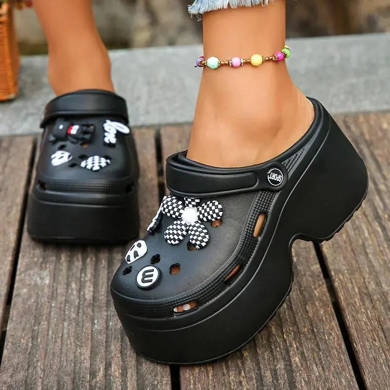 Women's Chunky Platform Clogs - DIY Hollow-Out Thick-Bottom Non-Slip Shoe, 2025 Summer Outdoor Garden Beach Sports Sandals, Footwear, Polypropylene, Female Shoes, Garden Sports