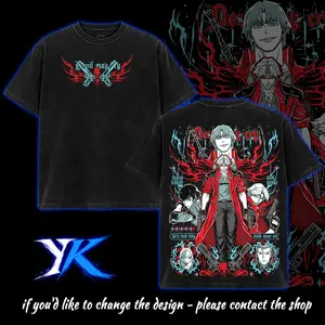 Devil May Cry Vergil dante lady white rabbit dmc anime manga movie game tv series v2 2 Sided Washed Cotton T-shirt unisex graphic tees movie Menswear