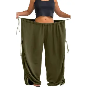 Baggy Wide Leg Pants for Women Adjustable Drawstring Elastic Waist Sweatpants Plus Size Harem Palazzo Trousers