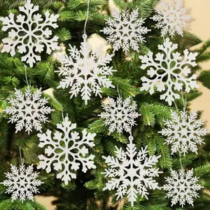 Snowflake Ornaments for Tree, Plastic Glitter White Snow Flakes Ornaments