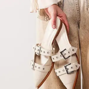 Wide Buckle Ballet Flats for Women Pointy Toe Mary Jane Flat Square Toe Flats Pumps Ballerina Shoes