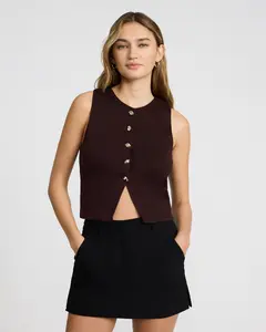 Express Crew Neck Novelty Button Cutaway Sweater Vest