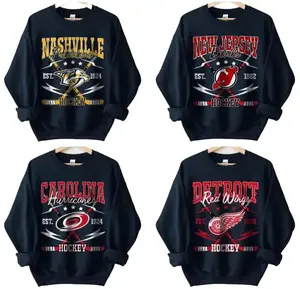 Gildan USA Vintage All Hockey Teams Crewneck Sweatshirt - Unisex Black Crewneck Sweatshirt for Sport Fans, Classic Fit, Rib Collar, Taped Neck & Shoulders, OEKO-TEX Certified, 90s Style - PTS