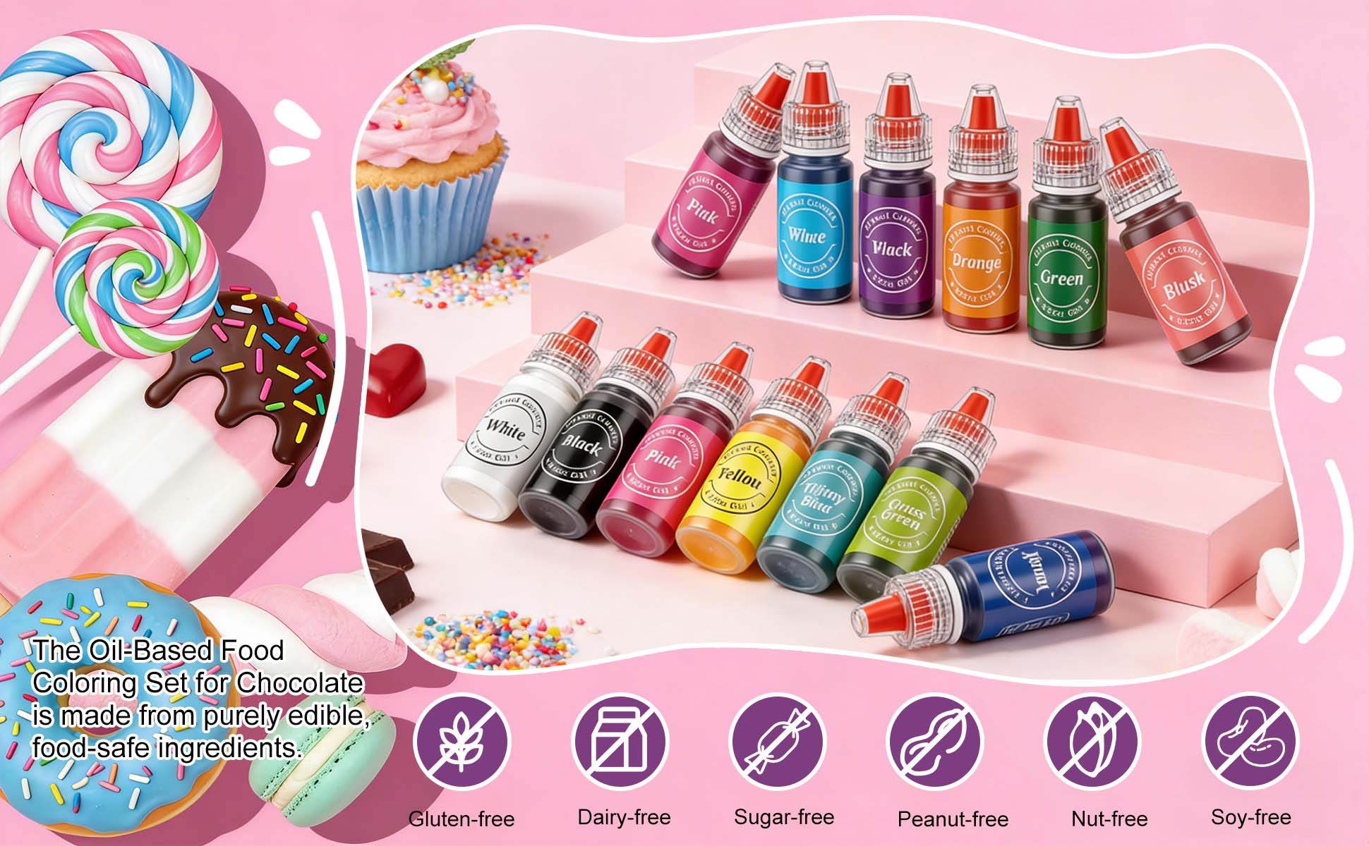 20 Edible Oil-Based Food Coloring 25 Fl. Oz Bottles set Food Grade  Food Dye for Mother's Day & Easter &Picnic Baking Baking,Candy Melts Cookies Fondant for Halloween Christmas Birthday  Bake
