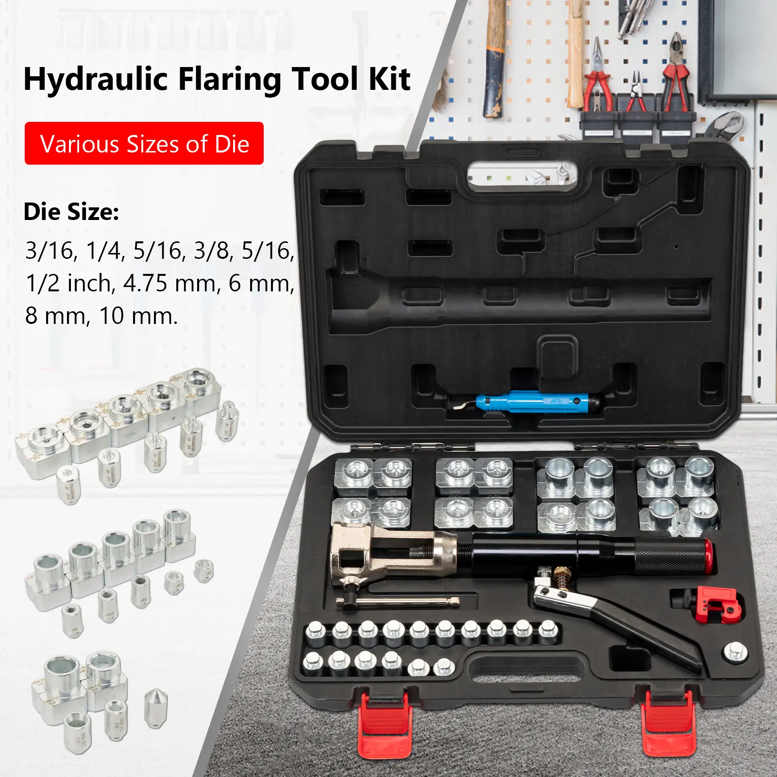 Garvee Hydraulic Tube Flaring Tool Kit, 45° Double glow for 3/16"-1/2" Copper Brake & Fuel Lines, Heavy-Duty Pipe Flaring Set w/ Tube Cutter & Deburrer, 30-33 Dies