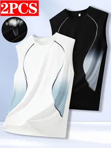 Men’s breathable fashion tank top set, summer sleeveless T-shirt, high-stretch quick-dry fabric men’s tops/tank tops, suitable for sports, casual wear, training, and fitness
