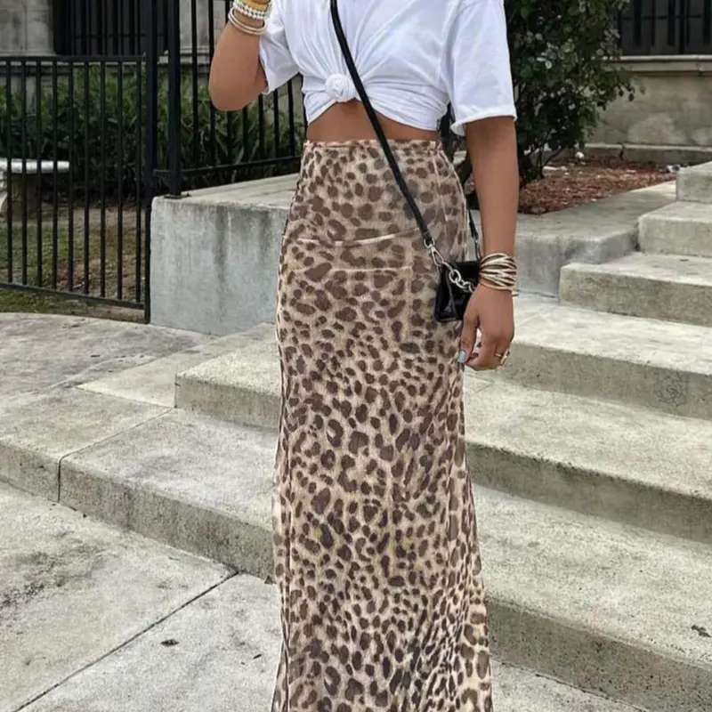 Women's Leopard Print Sexy High-Waisted Midi Skirt, Going Out Skirt, Bottom, Y2K Style Slim-Fitting, Versatile and Trendy, Perfect for Bold Fashionistas