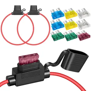2 Pack 12 AWG Inline Fuse Holder 11.8 Inches 12V ATC/ATO Blade Fuse Holder with Waterproof Cap, 15A/20A/25A/30A/40A Blade Fuses 2 Each for Marine, Golf Cart Lighting, Circuits, Auto RV Fuses