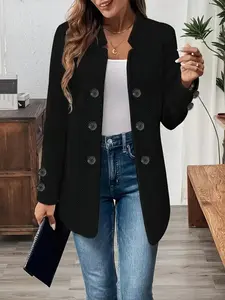 Plus Size Women's Solid Color Jacket Coats, Fitted Design for Fall & Winter, Moderate Knit Fabric Thickness, Stylish Casual Outerwear, Womenswear