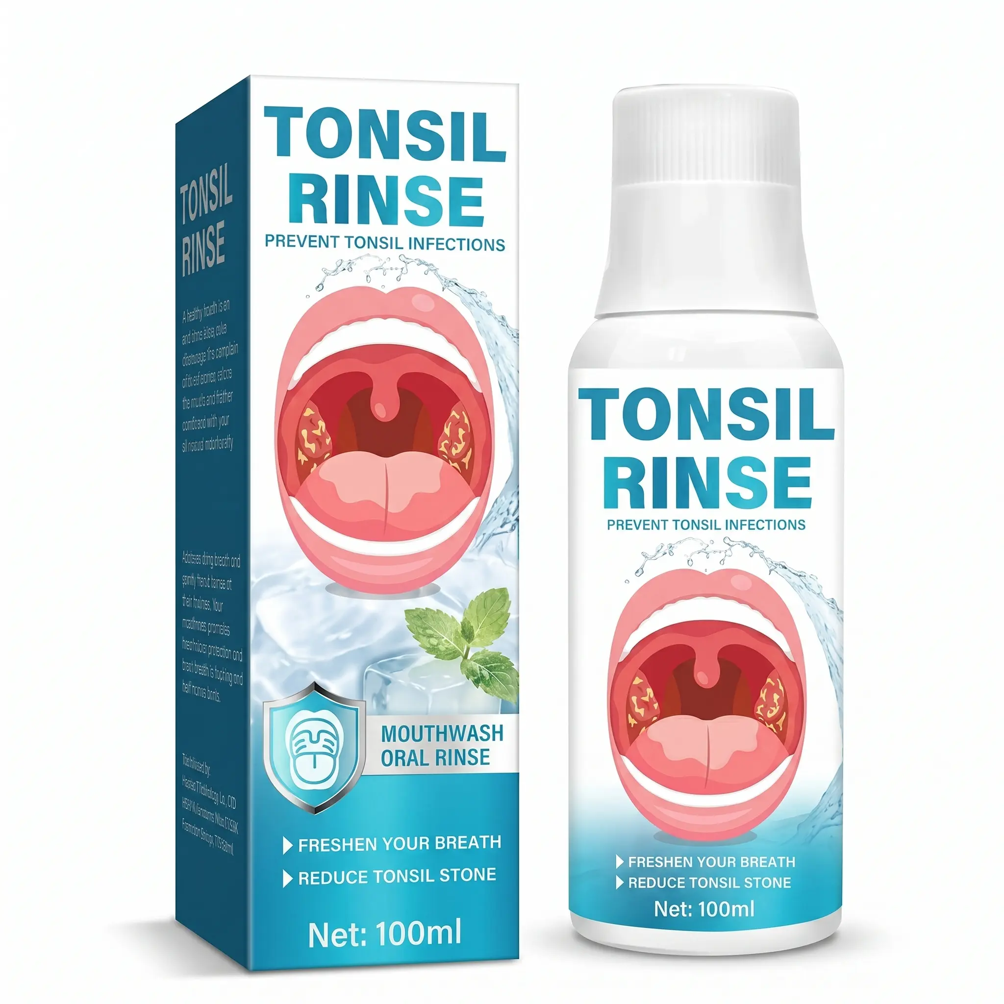 Tonsil Fresh Rinse Mouthwash – Gentle Oral Rinse for Tonsil Stone Reduction & Breath Freshening – No Alcohol, Peppermint Oil Formula Supports Tonsil Hygiene & Oral Health – Daily Rinse for Bad Breath & Post-Illness Soreness – 100ml