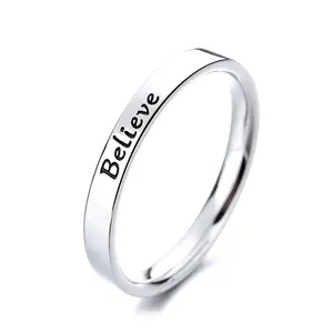 Amy & Annette Sterling Silver 'Believe' Band Ring