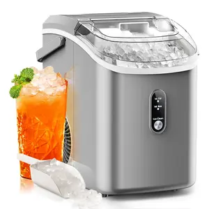 Nugget Ice Makers Countertop with Soft Chewable Pellet Ice, 6 Mins Ice Making, 35.5Lbs/24Hrs, Pebble Ice Maker Machine with Self-Cleaning/Basket/Scoop for Kitchen/Office, Grey
