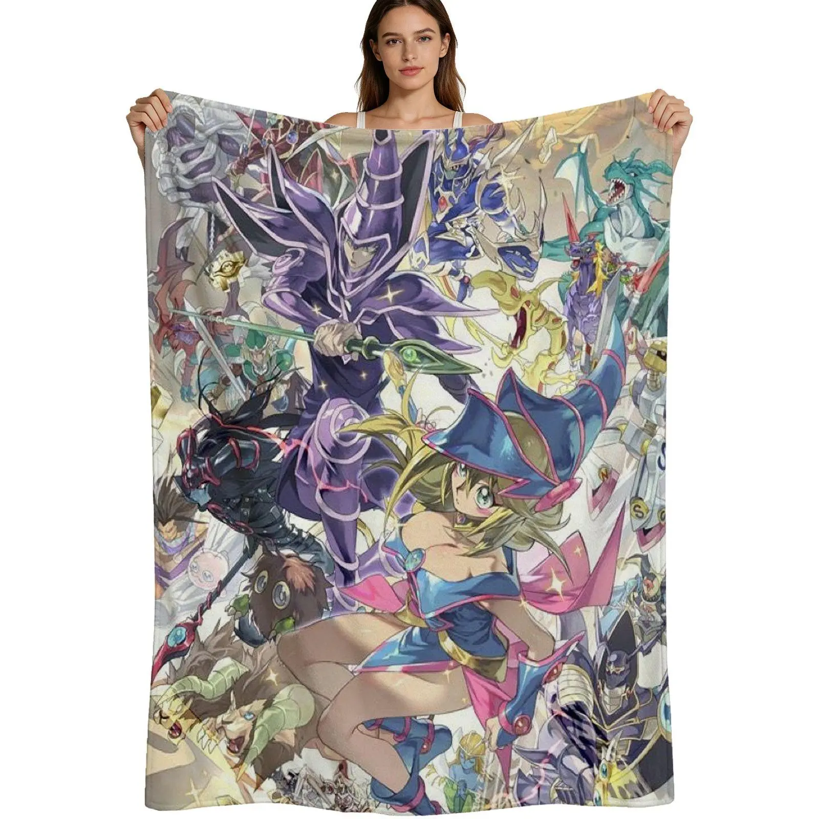 Anime Style, Warm Flannel Blanket, Yu-Gi-Oh Magic Girl And Monsters Pattern, Soft Plush Fabric, For Fans Bedroom Living Room, 4 Sizes Available Single Pack