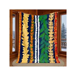 Luxurious Hawaiian Lei Blanket - Tropical Hawaiian Throw With Hibiscus, Plumeria, And Leaf Patterns - All-Season Soft Flannel Bedspread Couch, Bed, Camping, Travel - Washable Hawaiian Decor, Hawaiian Decor, Camping Accessory