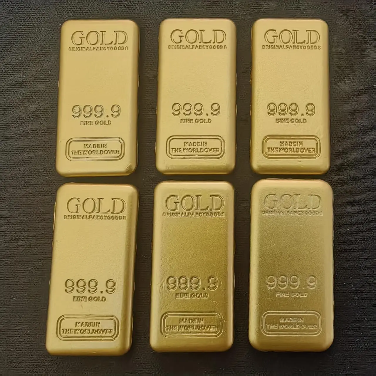 2pcs/6pcs Realistic Golden Bar Replica Collection Ornaments, High-Quality Replica Golden Bars, Solid Zinc Alloy Material, Golden Yellow, Moderate Size, Home Decoration Ornaments, Themed Party Gifts, New Year'S, Christmas, Valentine'S Day Gifts