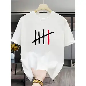 Black‑Red Hand‑Painted Counting Symbol T‑Shirt – Casual Summer Short‑Sleeve Crew Neck Tee in White, Ideal for Daily Wear & Math‑Themed Events
